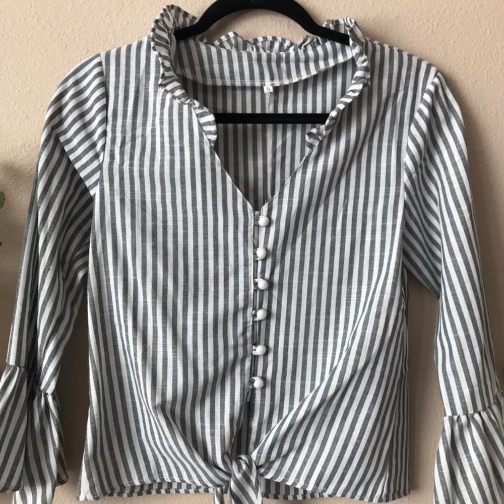 Striped Ruffle Button Top - Picture 2 of 4